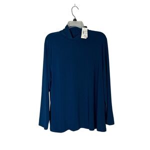 CJ Banks Women Blue Long Sleeve Mock Neck Button Detail Tunic Top 1X Minimalist
